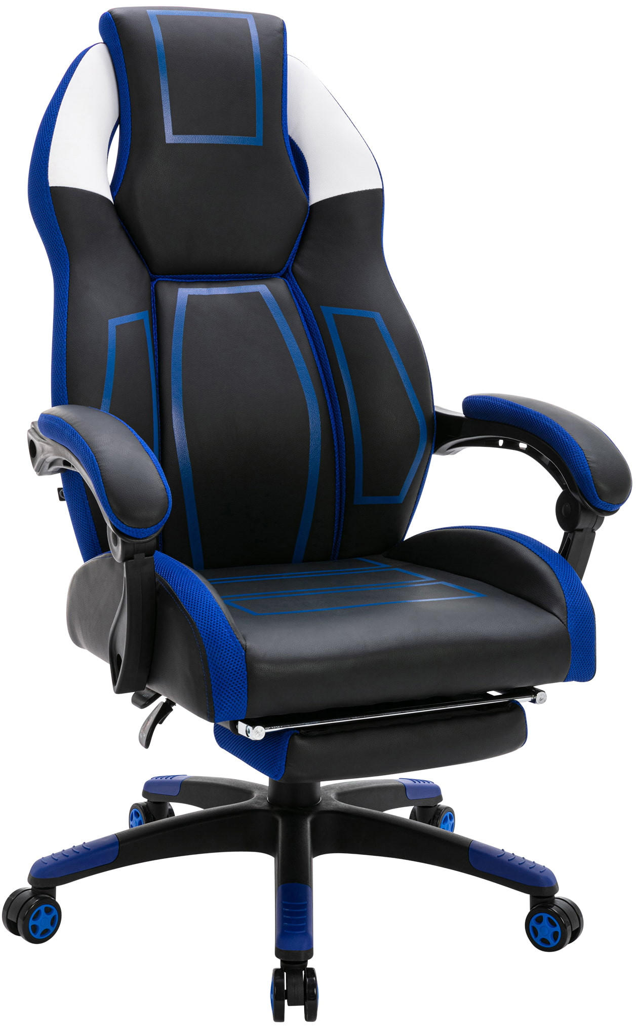 CHEFSESSEL Lederlook schwarz/blau - Blau/Schwarz, Kunststoff/Textil (69/118/70.5cm) - CLP