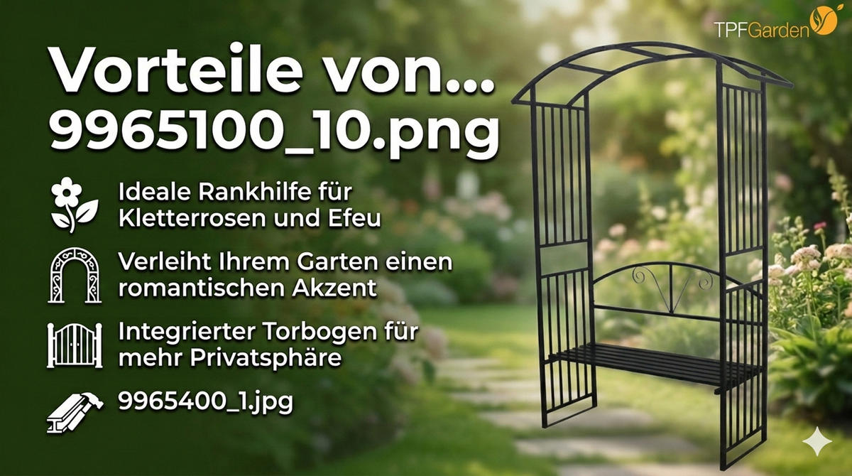 ROSENBOGEN Burton - Rankhilfe mit geschwungenem Oberteil und integrierter Sitzbank für 2 Personen. BxTxH: 150x50x230 cm - Schwarz, Metall (150/230/50cm) - TPFGarden