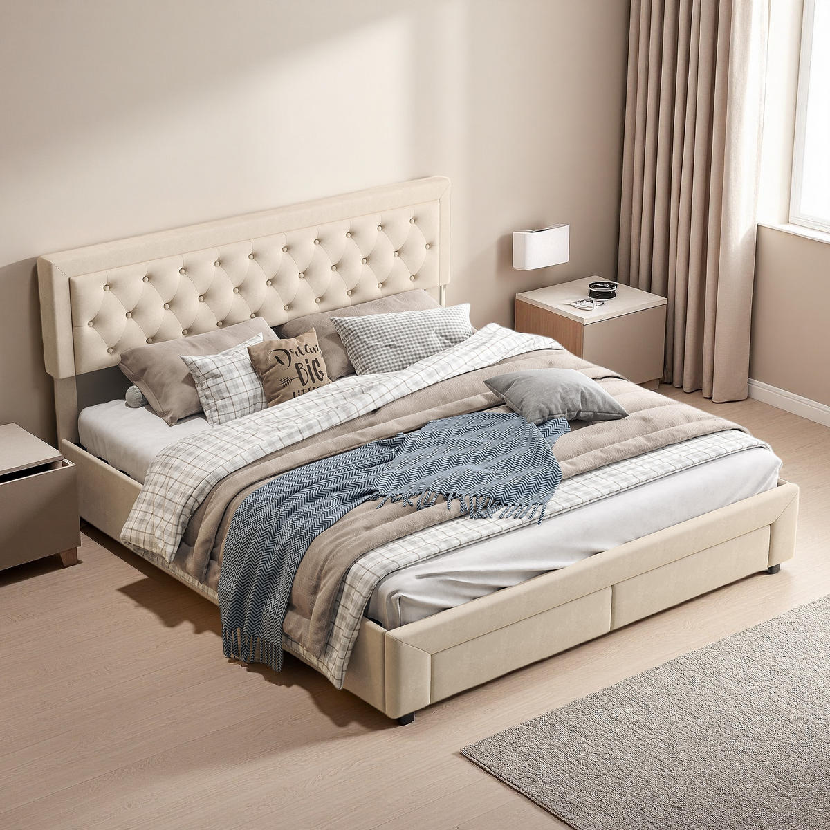 POLSTERBETT 180/200 cm Beige mit Bettkasten und Schubladen - Beige, Holz (180/200cm) - SHOPENTRA