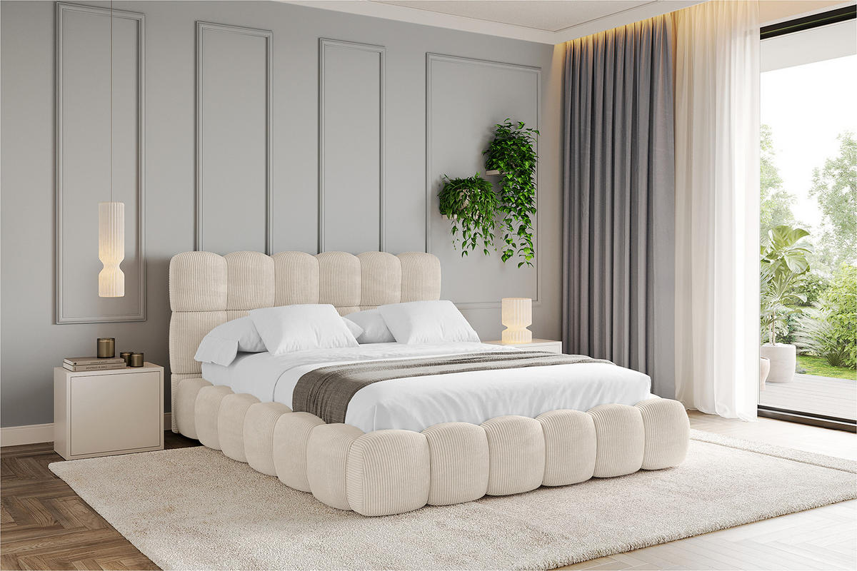 POLSTERBETT mit Bettkasten und Lattenrost, Bett mit Matratze H3/H4 - LEYA 120x200 Beige - Creme, Holzwerkstoff/Textil (120/200cm) - ALTDECOR