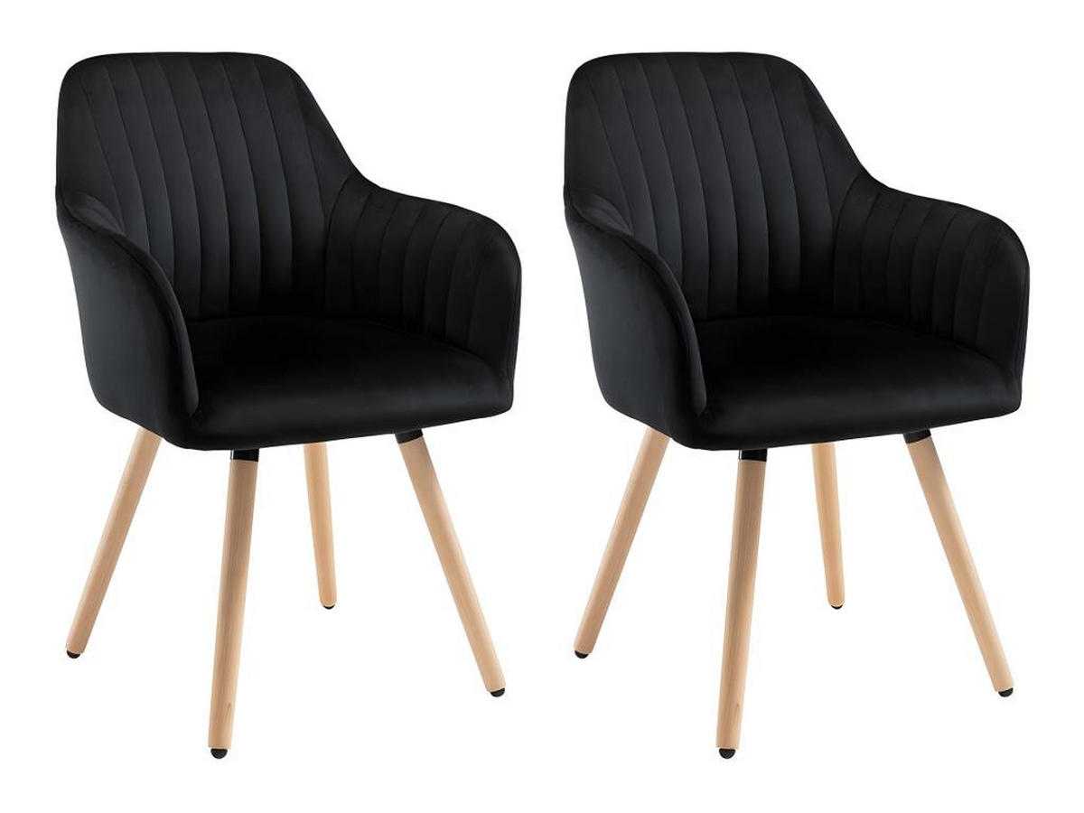 STUHL mit Armlehnen 2er-Set - Samt & Metall in Holzoptik - Schwarz - ELEANA - Schwarz, Textil (58/85/56cm) - Vente-Unique