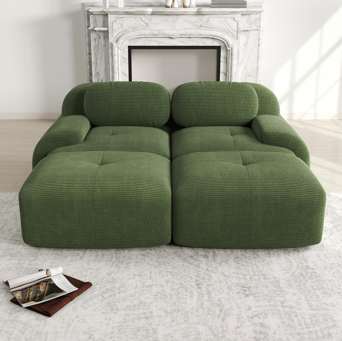 SOFA modulares Ecksofa aus Cordstoff Grün - Grün, Kunststoff (178/75/208.1cm) - Meubliv
