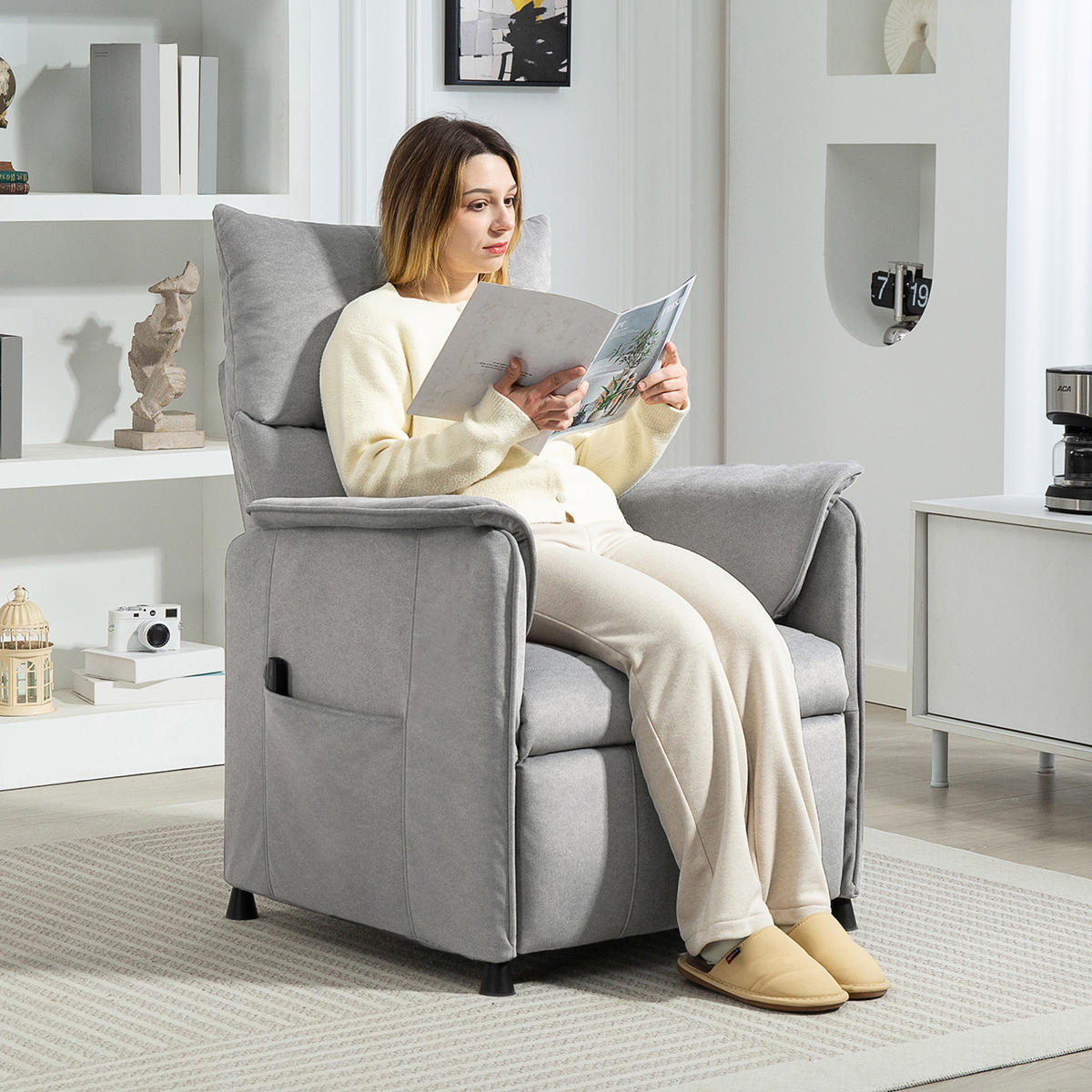 RELAXSESSEL Elektrisch Fernsehsessel mit Liegefunktion, Bürstenloser Motor Grau - Grau, Kunststoff (80/104/83cm) - HOMCOM