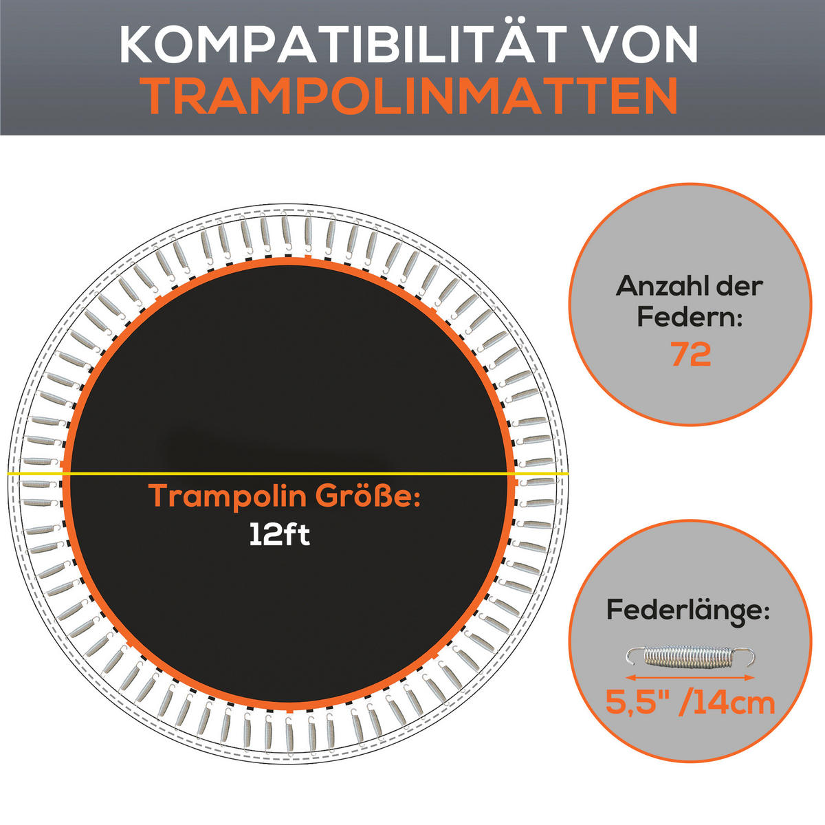 TRAMPOLINSPRUNGTUCH Sprungtuch für Trampolin, Ø323 cm, Sprungmatte Schwarz - Orange, Kunststoff (323/323cm) - SPORTNOW