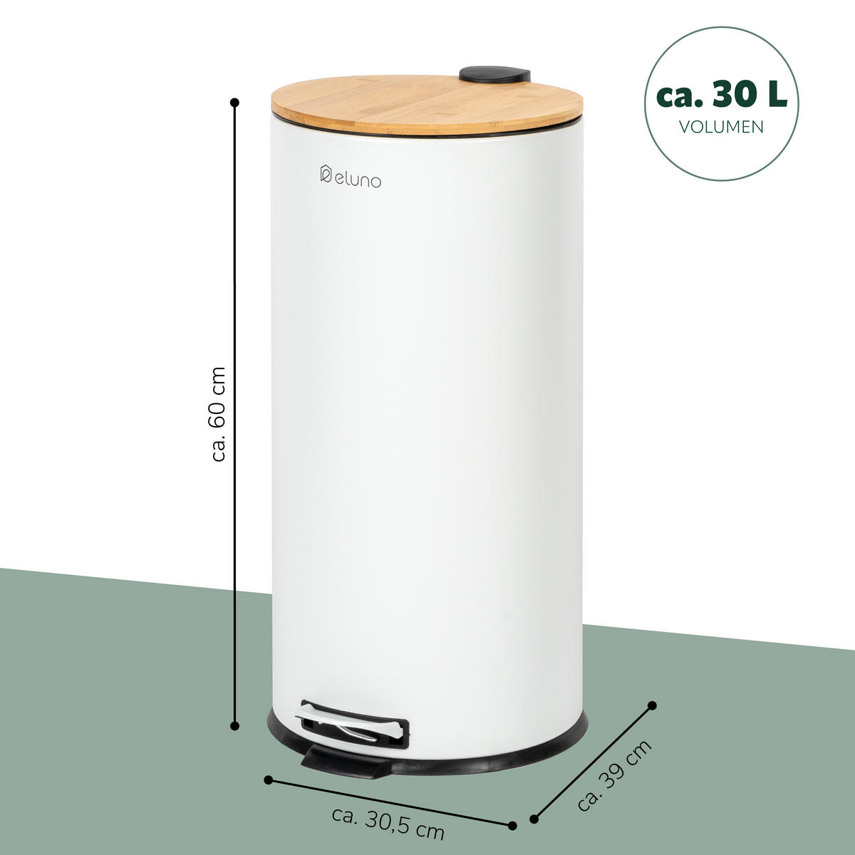 ABFALLEIMER 30 Liter, weiß, Metall - Weiß, Metall (30.5/60/39cm) - eluno