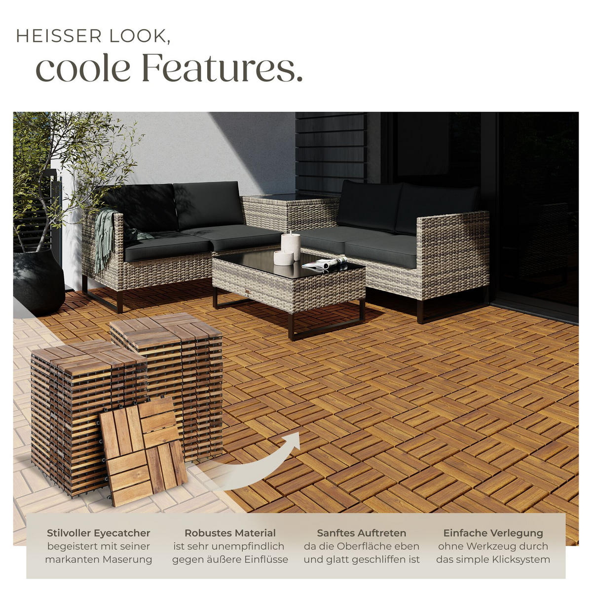 TERRASSENFLIESEN Tabula 40er Set, 31 x 31 x 2,2 cm, braun - Braun, Holz (31/31/2.2cm) - tectake