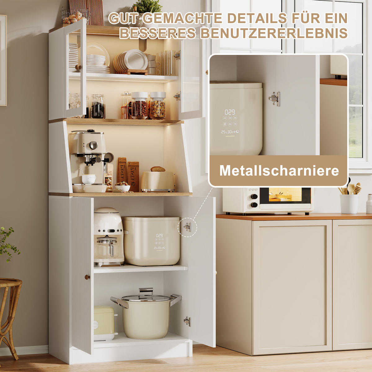BUFFET modern, weiß, LED-Beleuchtung, groß, minimalistisch, elegant - Weiß, Holz (70/180/40cm) - EuroLiving