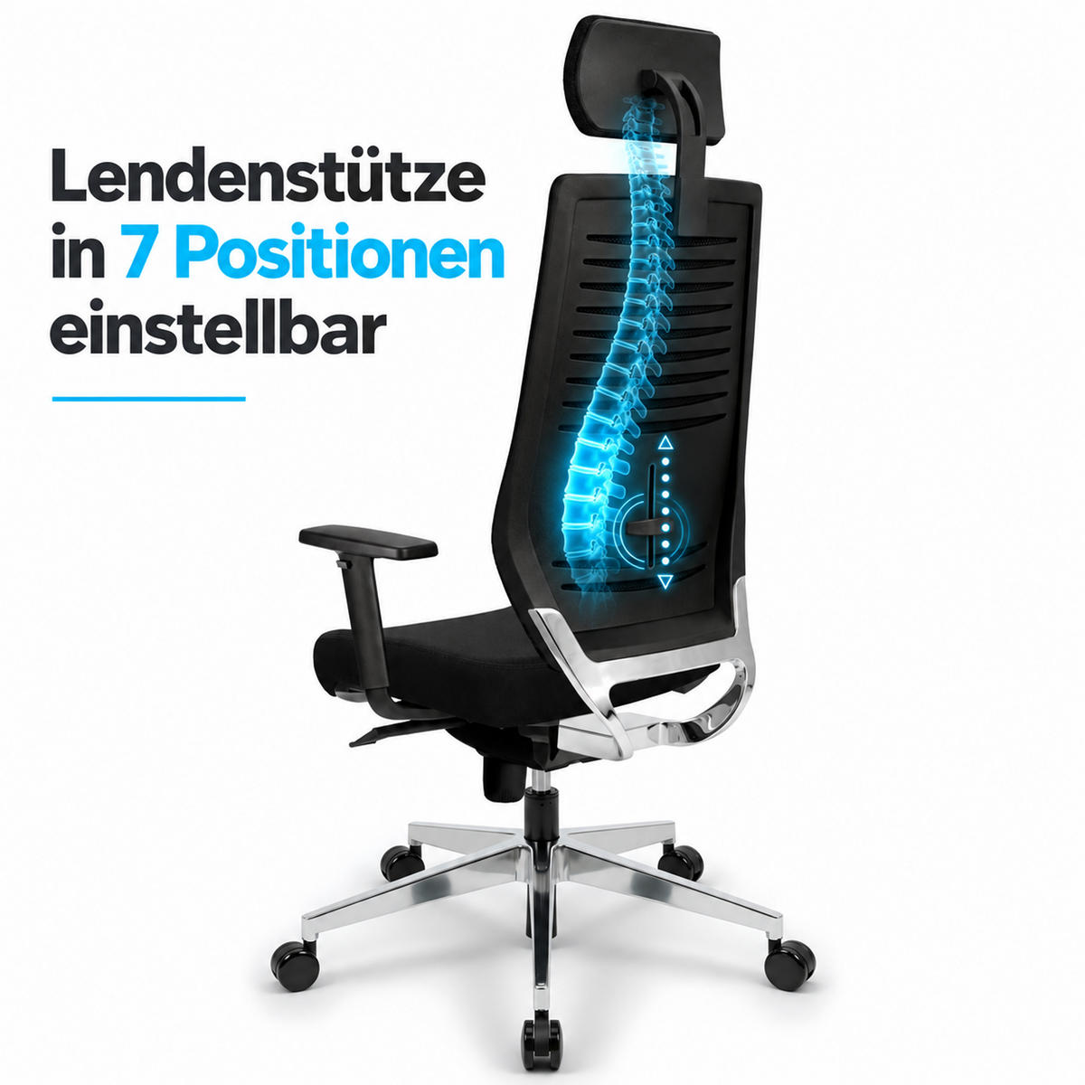 CHEFSESSEL V1301 Stoff Schwarz - ergonomisch, 150 kg belastbar, Sitzhöhe 45-55cm - Schwarz, Kunststoff/Textil (65/128/69cm) - Versee