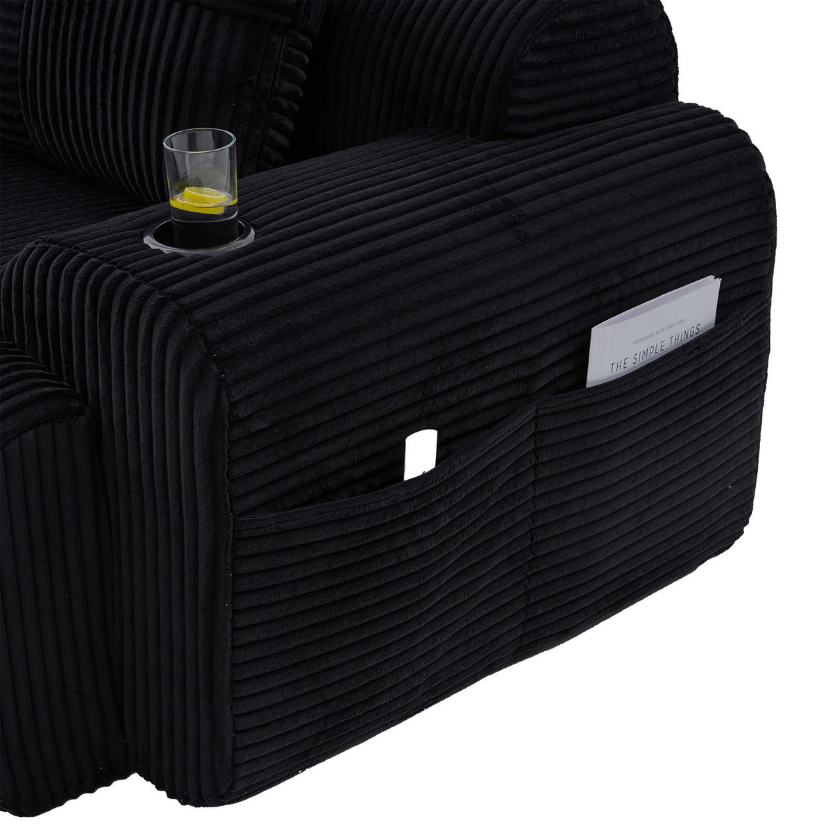 ECKSOFA 3-Sitzer Cordstoff Schwarz mit Hocker 268/174/80 cm - Schwarz, Textil (174/268cm) - Korfee