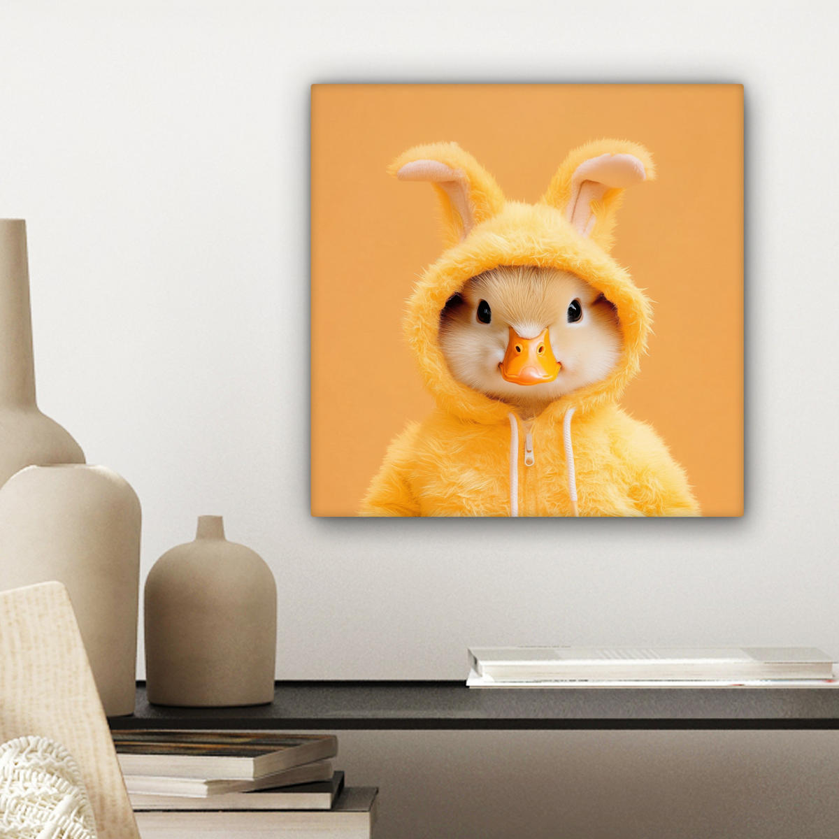 LEINWANDBILD Osterhase - Kostüm - Ente Deko Wohnzimmer 20x20 cm - Gelb, Textil (20/20cm) - MuchoWow