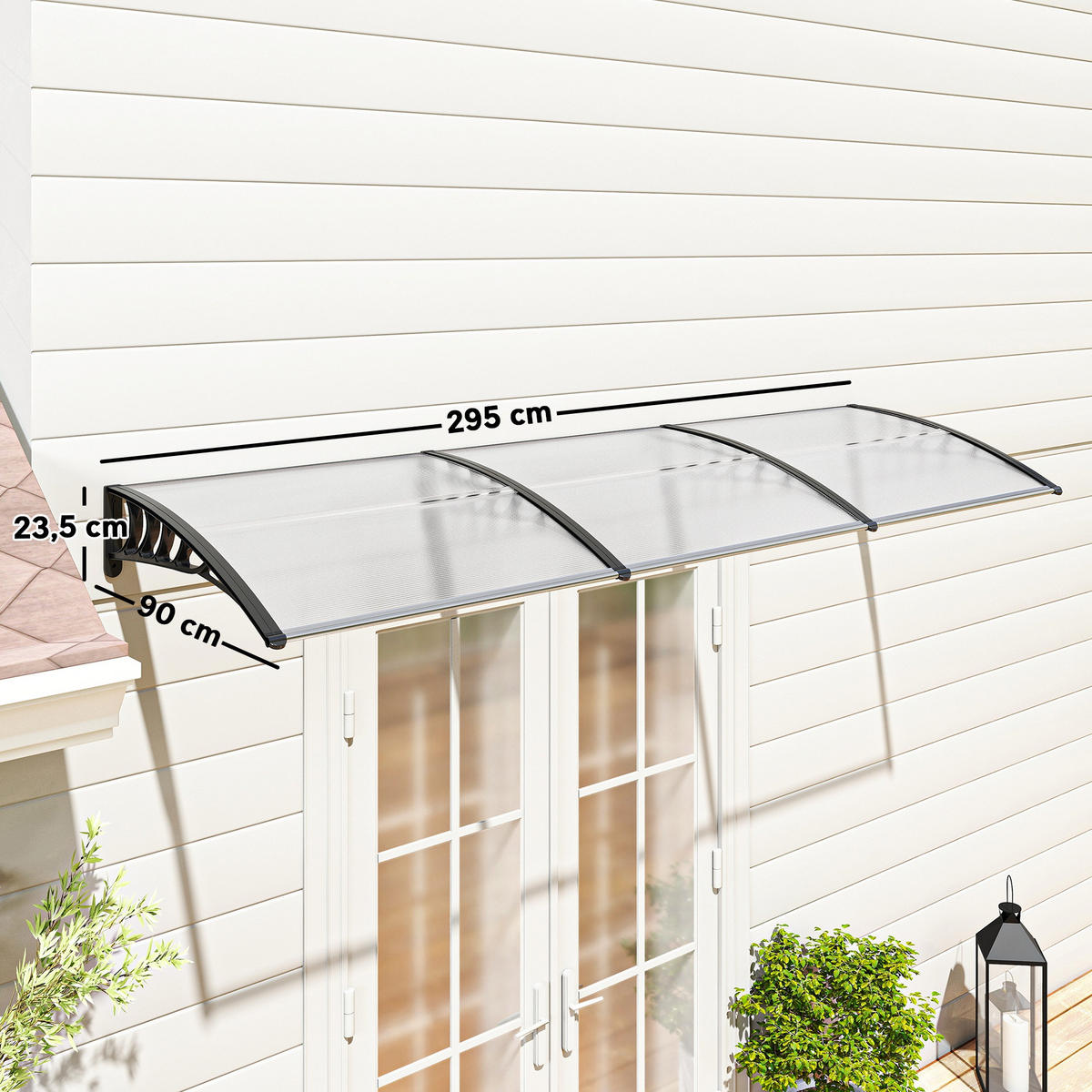 VORDACH DE-07502 mit UV-Schutz und Wandhalterung Weiß - Weiß, Kunststoff/Metall (295/23.5/90cm) - ComfortXL