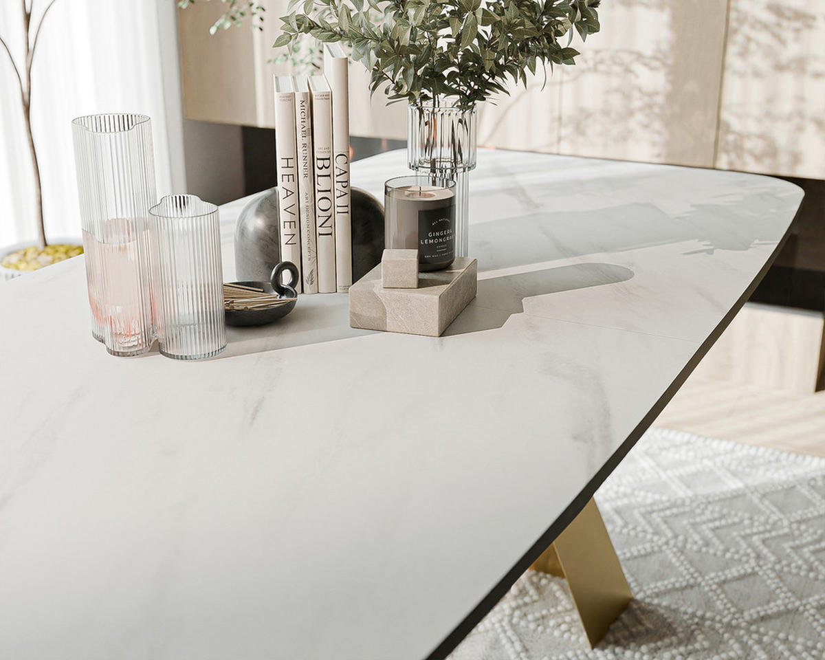AUSZIEHTISCH ZENITH 160/90/76 cm mit Metallgestell, Gold / Bianco - Perlmutt/Goldfarben, Holzwerkstoff/Metall (90/160/76cm) - Idohome