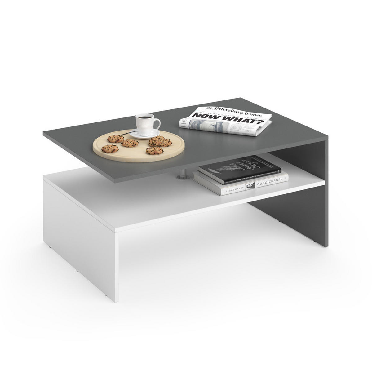 COUCHTISCH Amato Weiß/Anthrazit 90 x 60 cm - Anthrazit/Weiß, Holzwerkstoff (60/90/42cm) - Vicco