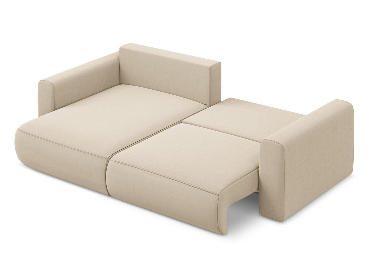ECKSOFA mit Schlaffunktion Samt Stoff Beige - Beige/Creme, Kunststoff/Textil (149/240cm) - Makamii