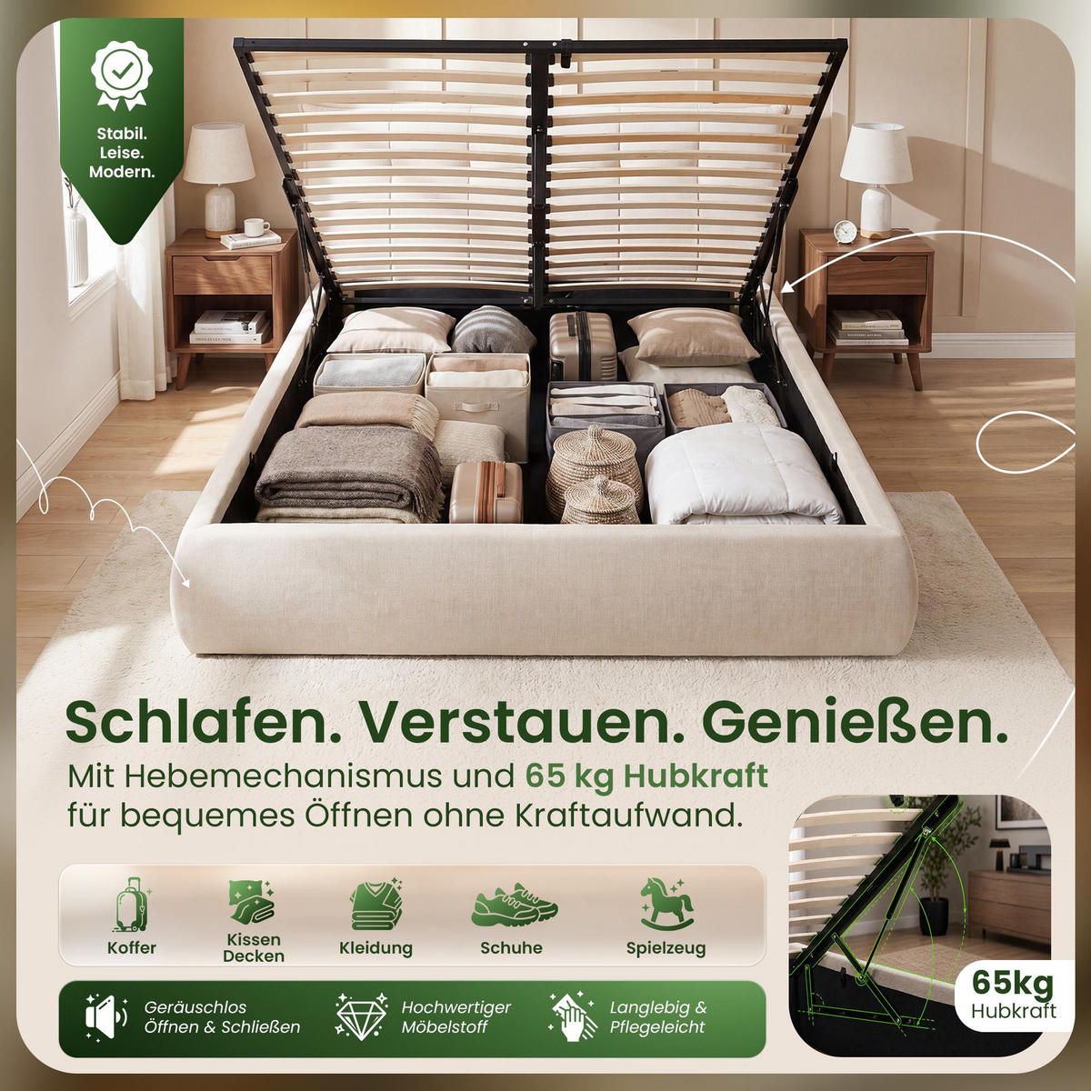 POLSTERBETT 160 cm/200 cm cm Stoff Creme - Creme, Textil (178/220cm) - CLP