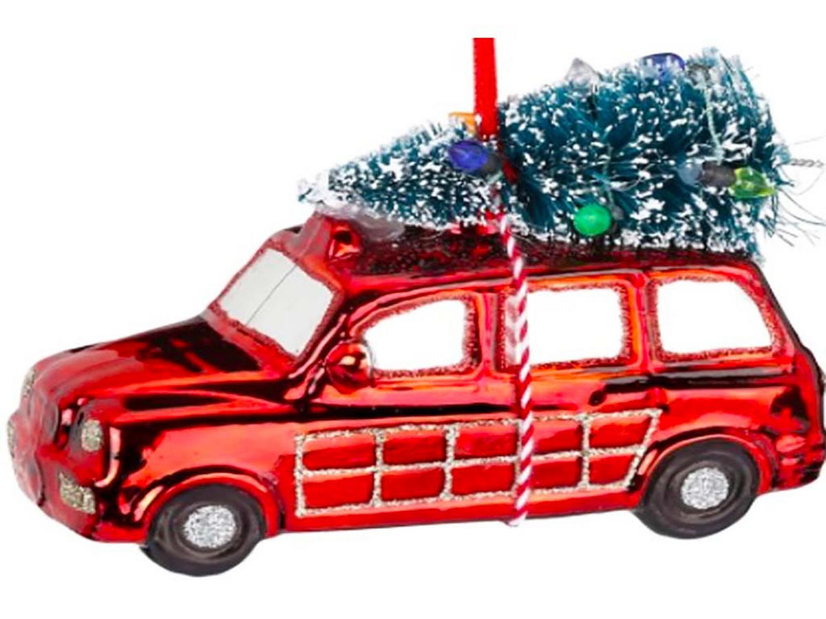 WEIHNACHTSANHÄNGER Auto mit Weihnachtsbaum 11 cm - Rot/Weiß, Glas (11/11/11cm) - LAALU