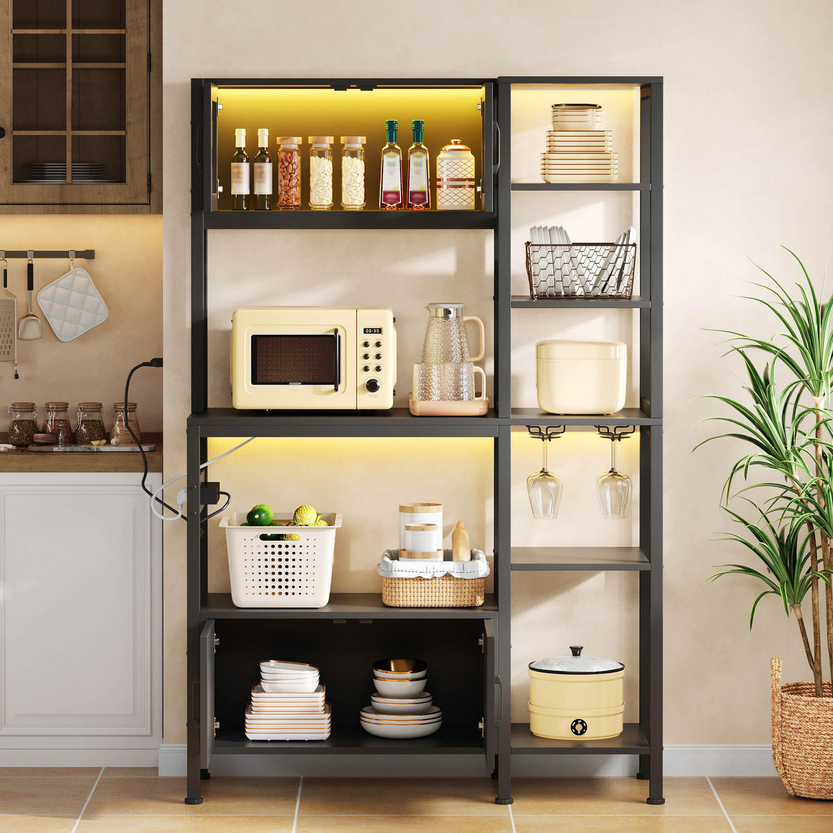 BUFFETSCHRANK Schwarz 115/40/180 cm - Schwarz, Holz (115/180/40cm) - PANGIVO