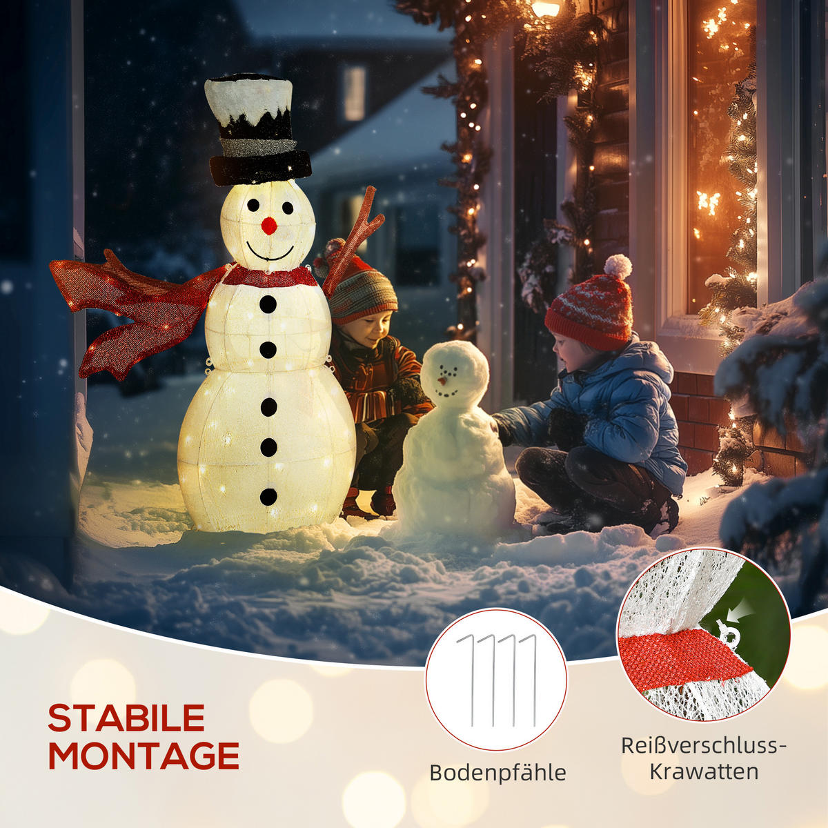 78ER LED Weihnachtsdeko, Weihnachten Schneemann für Indoor, Outdoor Mehrfarbig - Weiß, Metall (76cm) - Outsunny