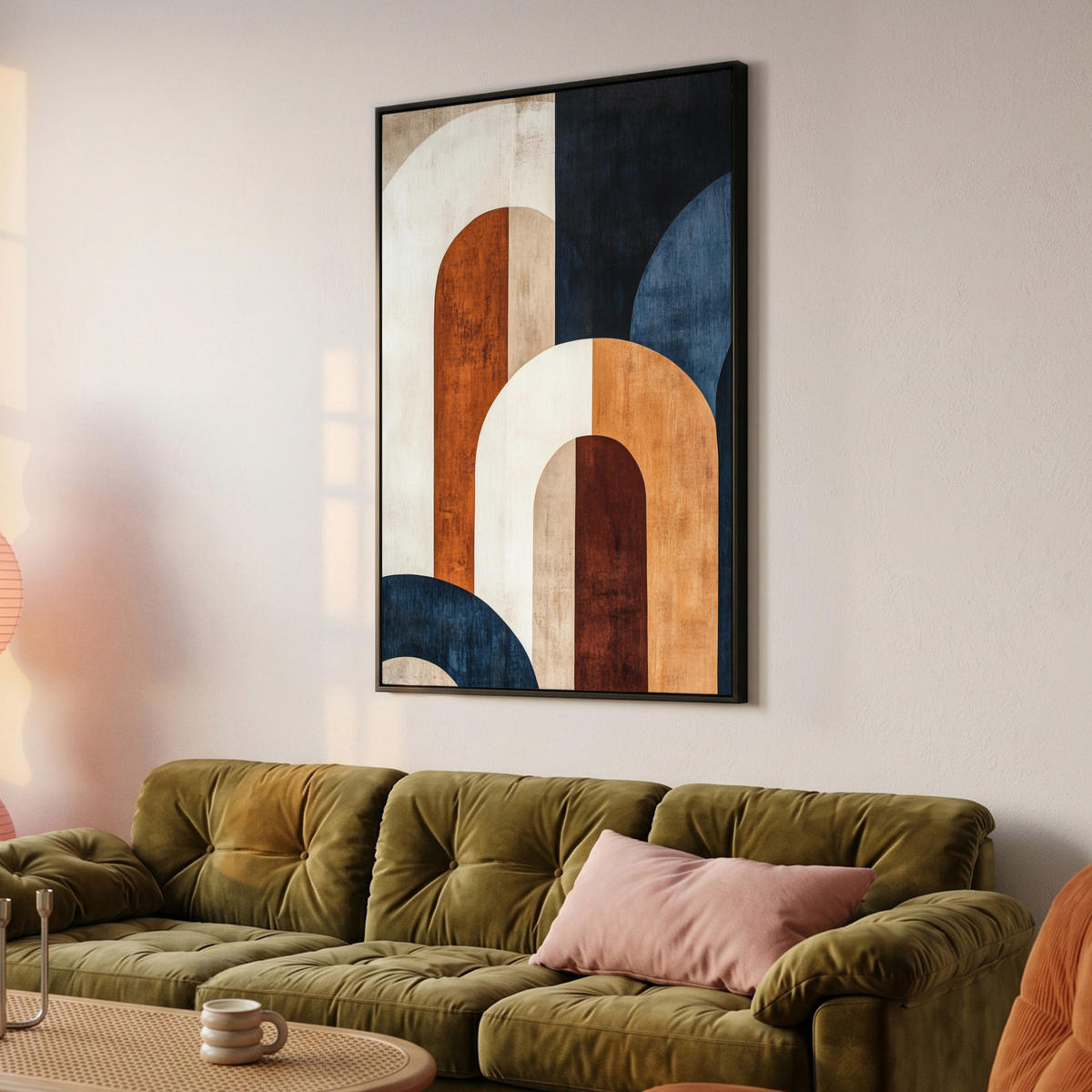 LEINWAND Bilder mit Rahmen - Abstrakt - Formen - Dunkelblau - 80x120 - Cognac, Textil (80/120cm) - MuchoWow