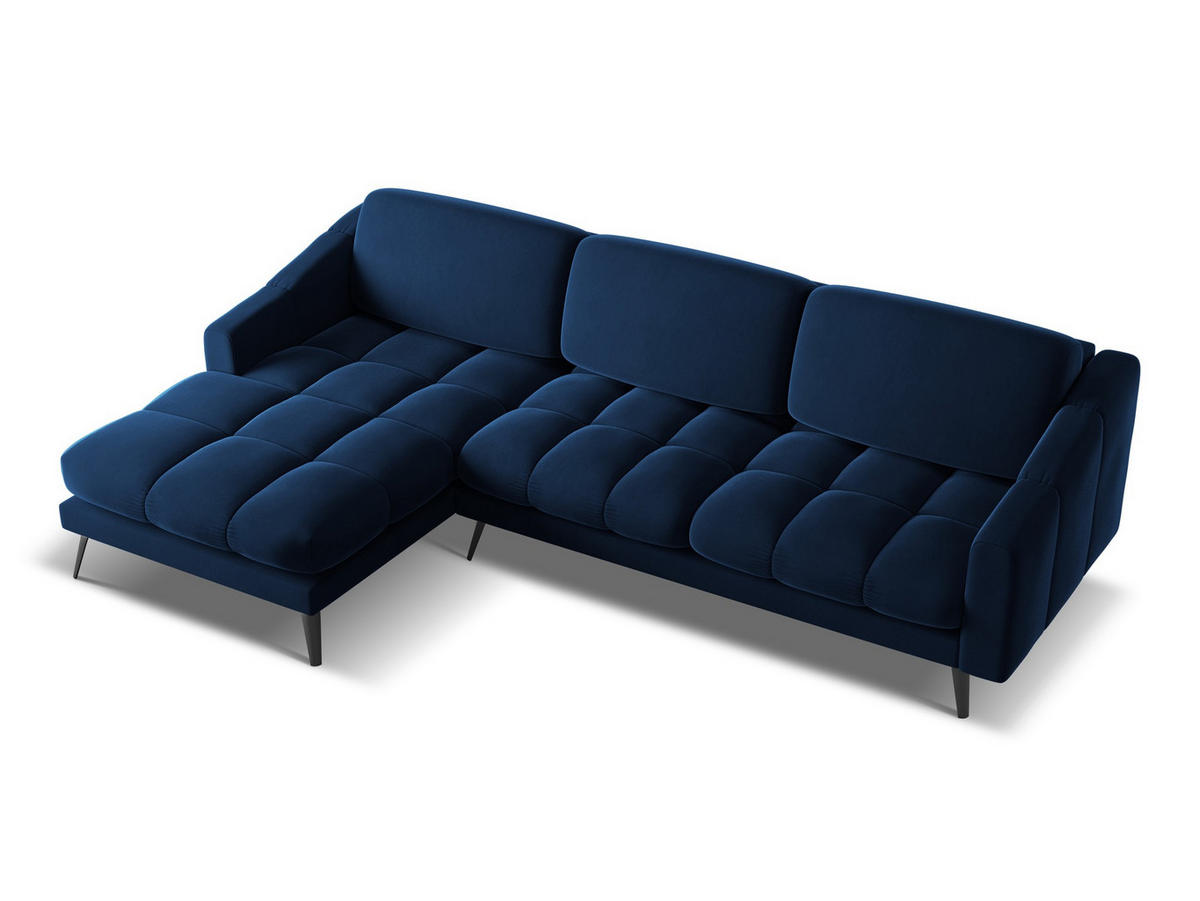 ECKSOFA Links Samt Stoff Blau - Blau/Schwarz, Textil/Metall (160/264cm) - Makamii