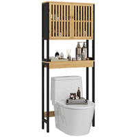 BADEZIMMERREGAL DE-15883 mit 2 Türen & offenem Fach Bambus - Naturfarben, Holzwerkstoff (21.5/172/60cm) - ComfortXL