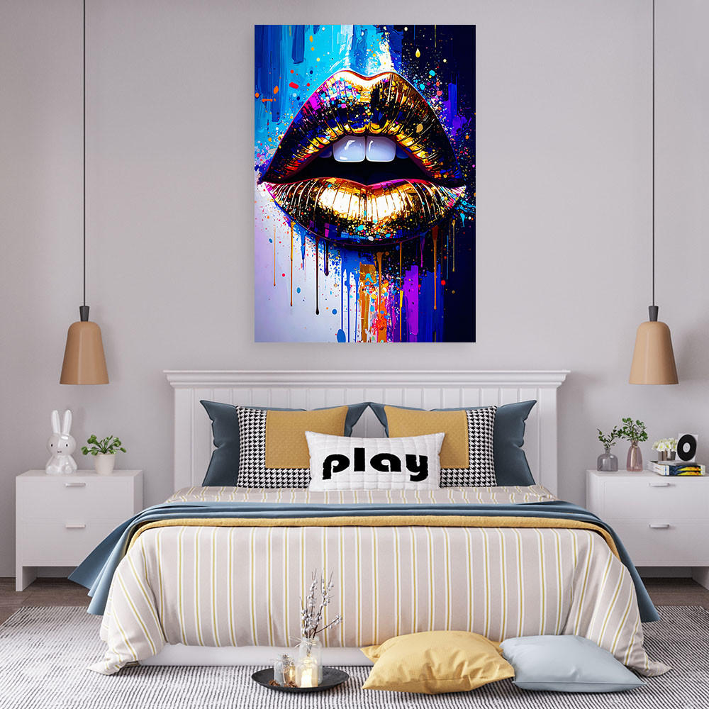 LEINWANDBILD Abstrakt goldene Lippen Glamour 70x100cm - Multicolor, Textil (70/100cm) - Feeby