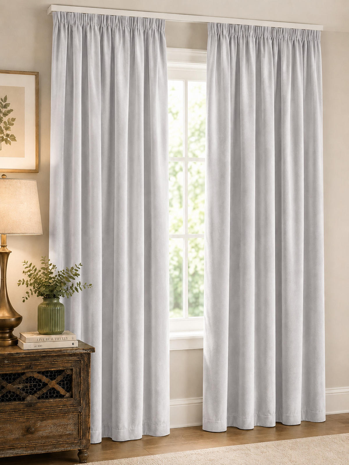 VORHANG Kräuselband Samt 140/145 cm weiß - Weiß, Textil (140/145cm) - TiborTex