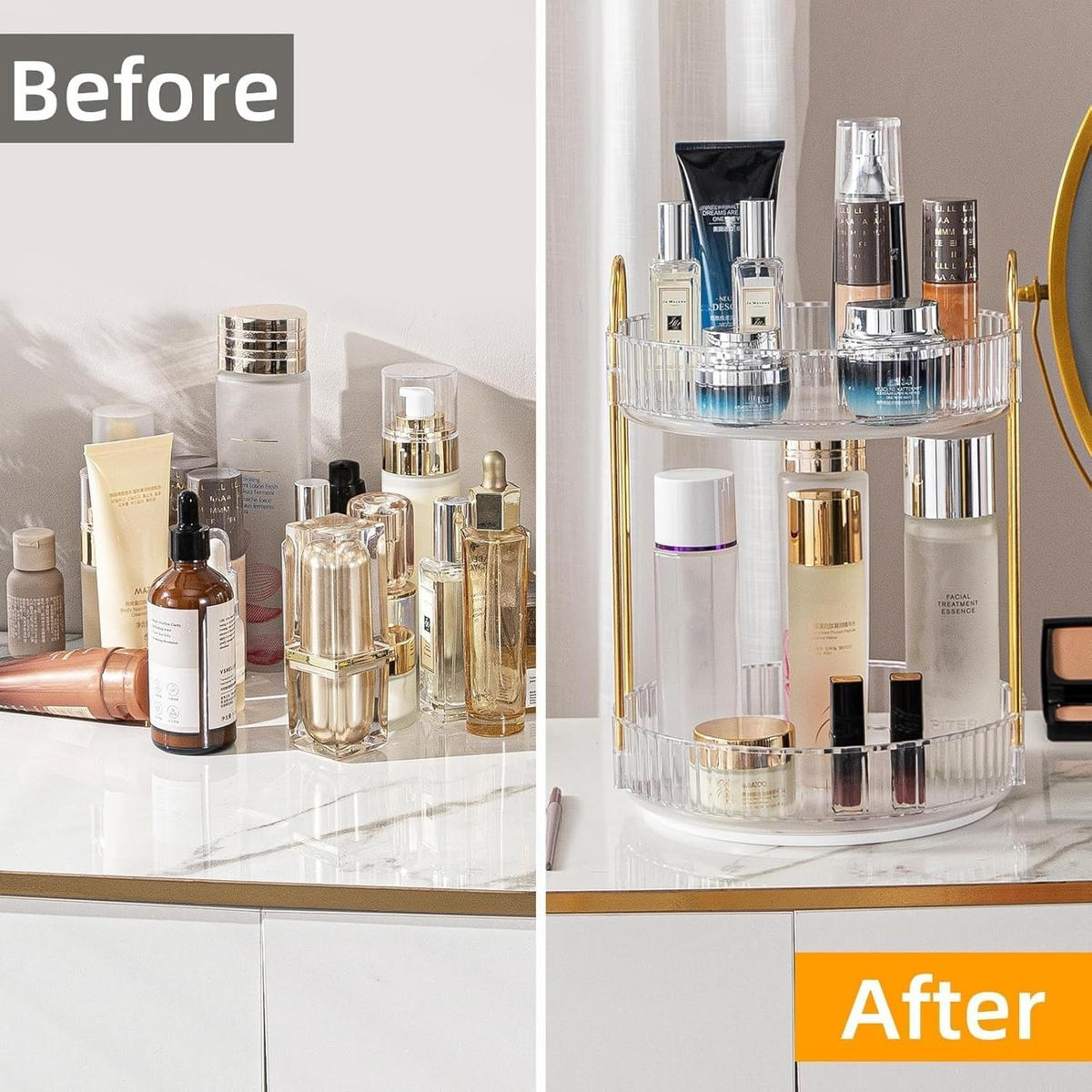 KOSMETIK-ORGANIZER, drehbar, 2-stöckig,Transparent,23/23/32cm - Transparent, Kunststoff (23.5/10.5/23.5cm)