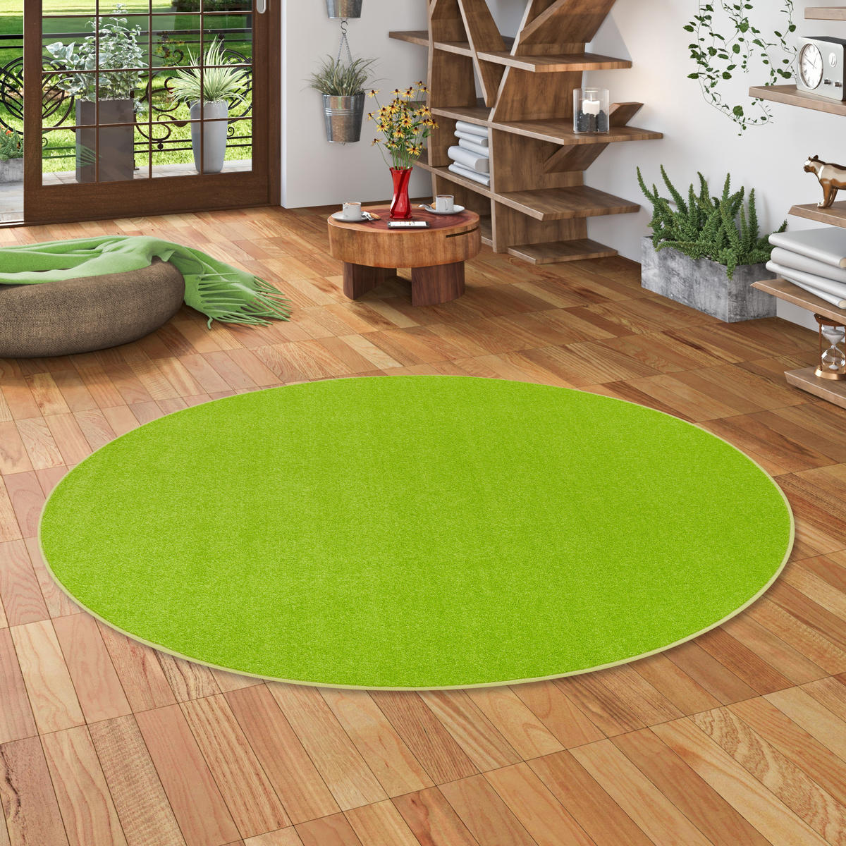TREND VELOURS TEPPICH JOY RUND - Limette, Textil (100/100cm) - Snapstyle