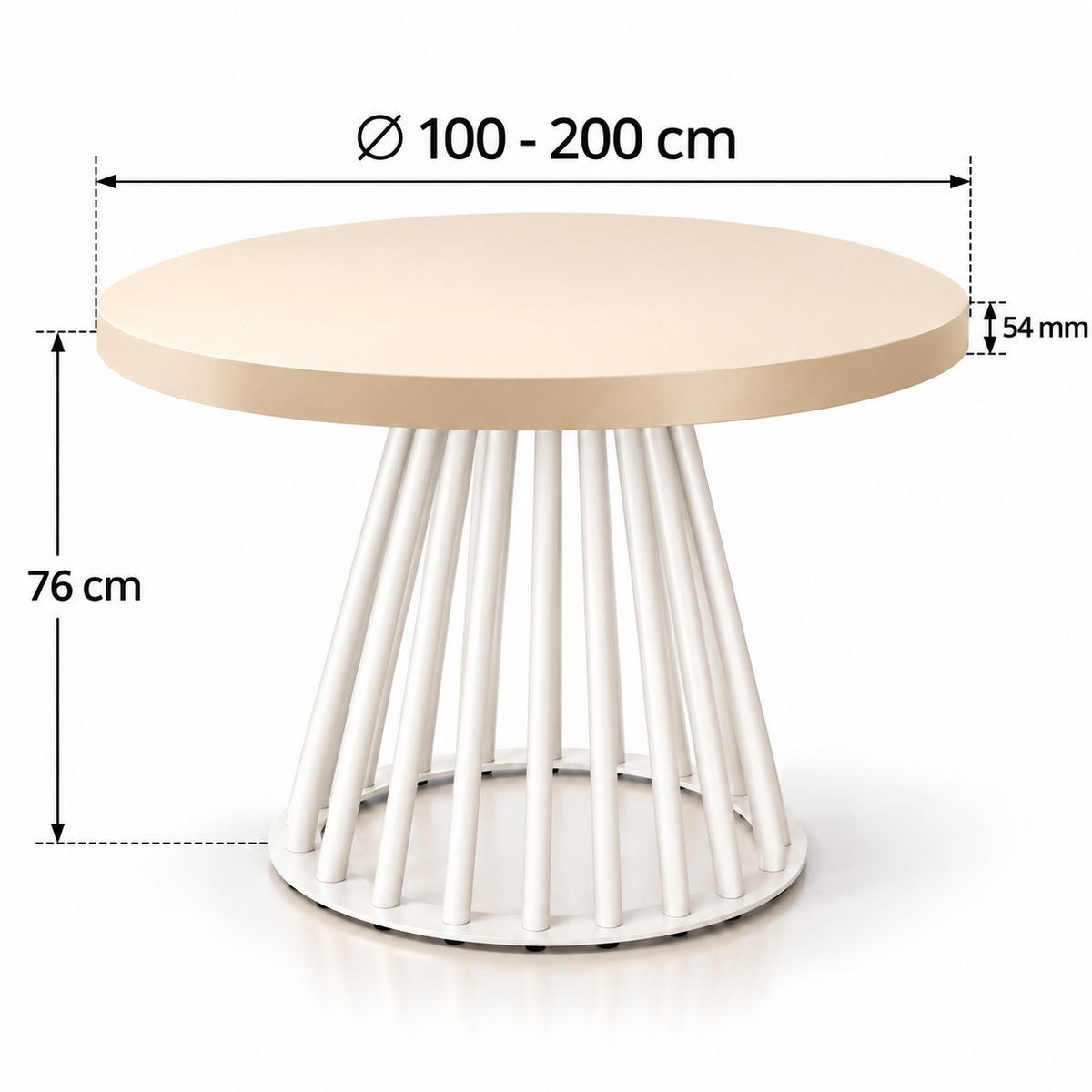 ESSTISCH rund ausziehbar 100/200/76 cm, Kaschmir, 54 cm Tischplatte + Lamellen-Metallgestell Weiß - Kaschmir/Weiß, Holzwerkstoff/Metall (100/200/76cm) - Damale Möbel