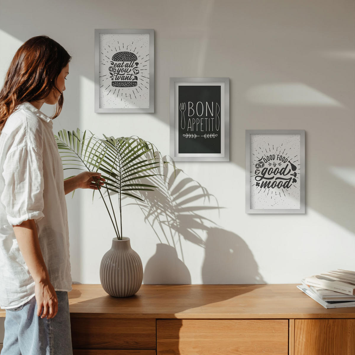 BILDER SET 3er Set - 20x30 cm Silberner Rahmen - Grafiken, Lebensmittel, kulinarische Slogans - Silberfarben, Kunststoff (20/30cm) - TULUP