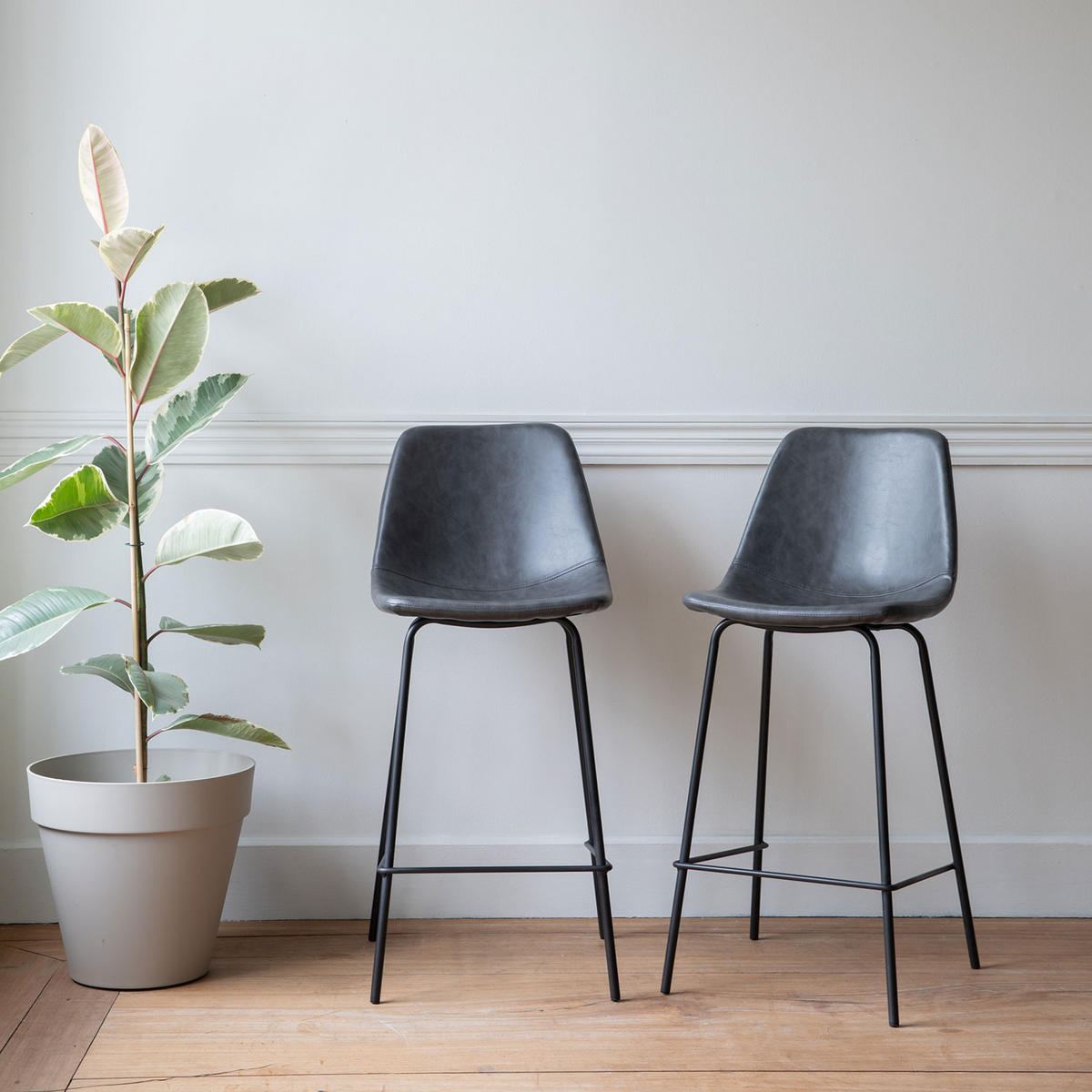 BARHOCKER Lucien Dunkelgrau Sitzhöhe 65cm 2er-Set - Grau, Kunststoff (43/94/50cm) - Happy Garden
