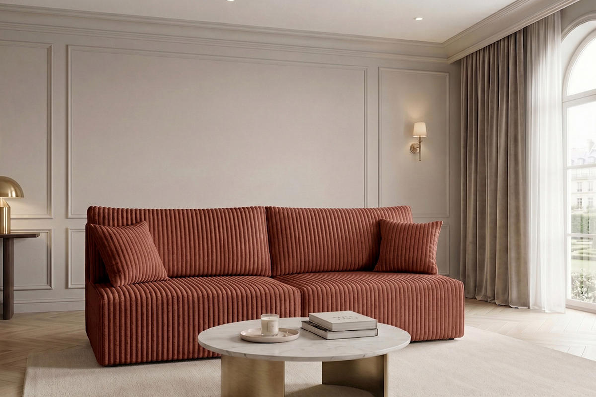 SOFA Mit Schlaffunktion Und Bettkasten, Cordstoff Tilia, Kupfer, BEST MINI - Orange, Holz (200/83/98cm) - Kaiser Möbel
