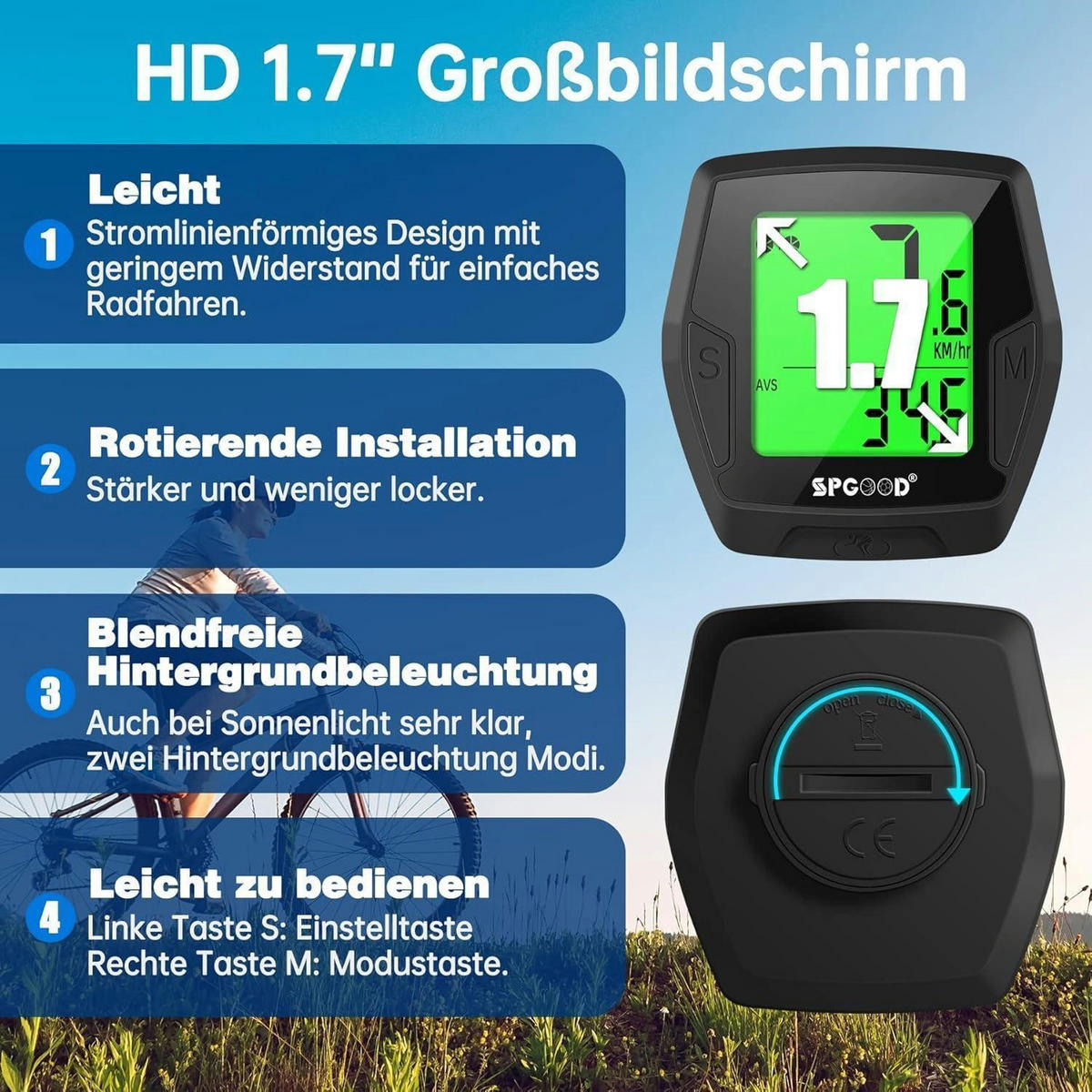 FAHRRADCOMPUTER Kabellos mit Hintergrundbeleuchtung und 21 Funktionen - Schwarz, Kunststoff (5.2/1/5.5cm)