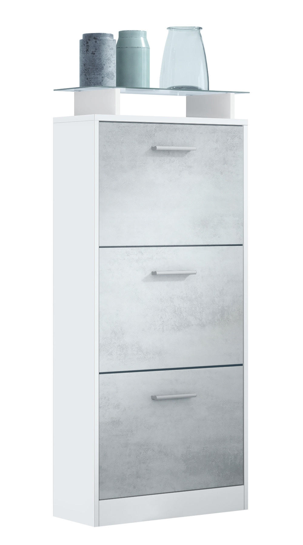 SCHUHSCHRANK Lavia Front in Beton Oxid Optik - Hellgrau, Holzwerkstoff (46/128/23cm) - Vladon