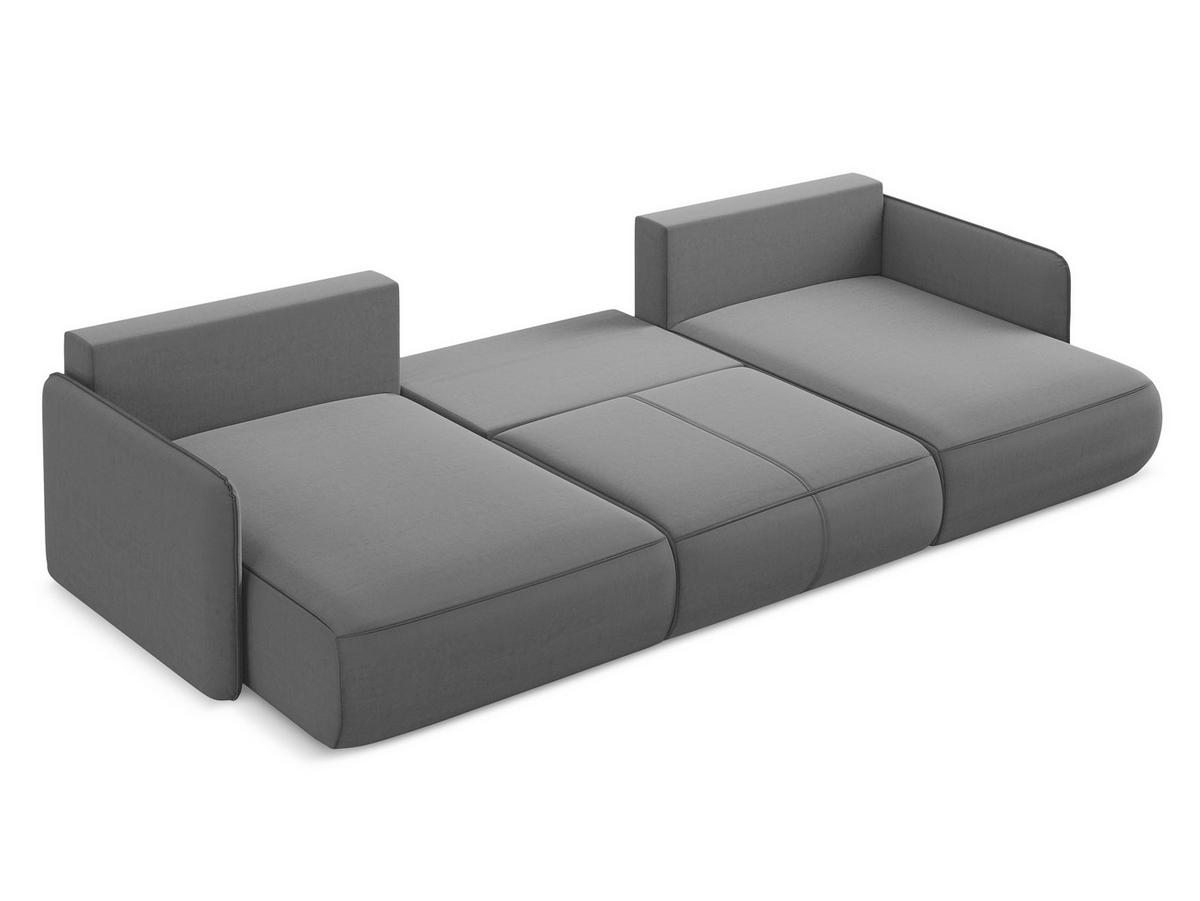 WOHNLANDSCHAFT Samt Stoff Grau - Schwarz/Grau, Kunststoff/Textil (290/86/148cm) - Makamii