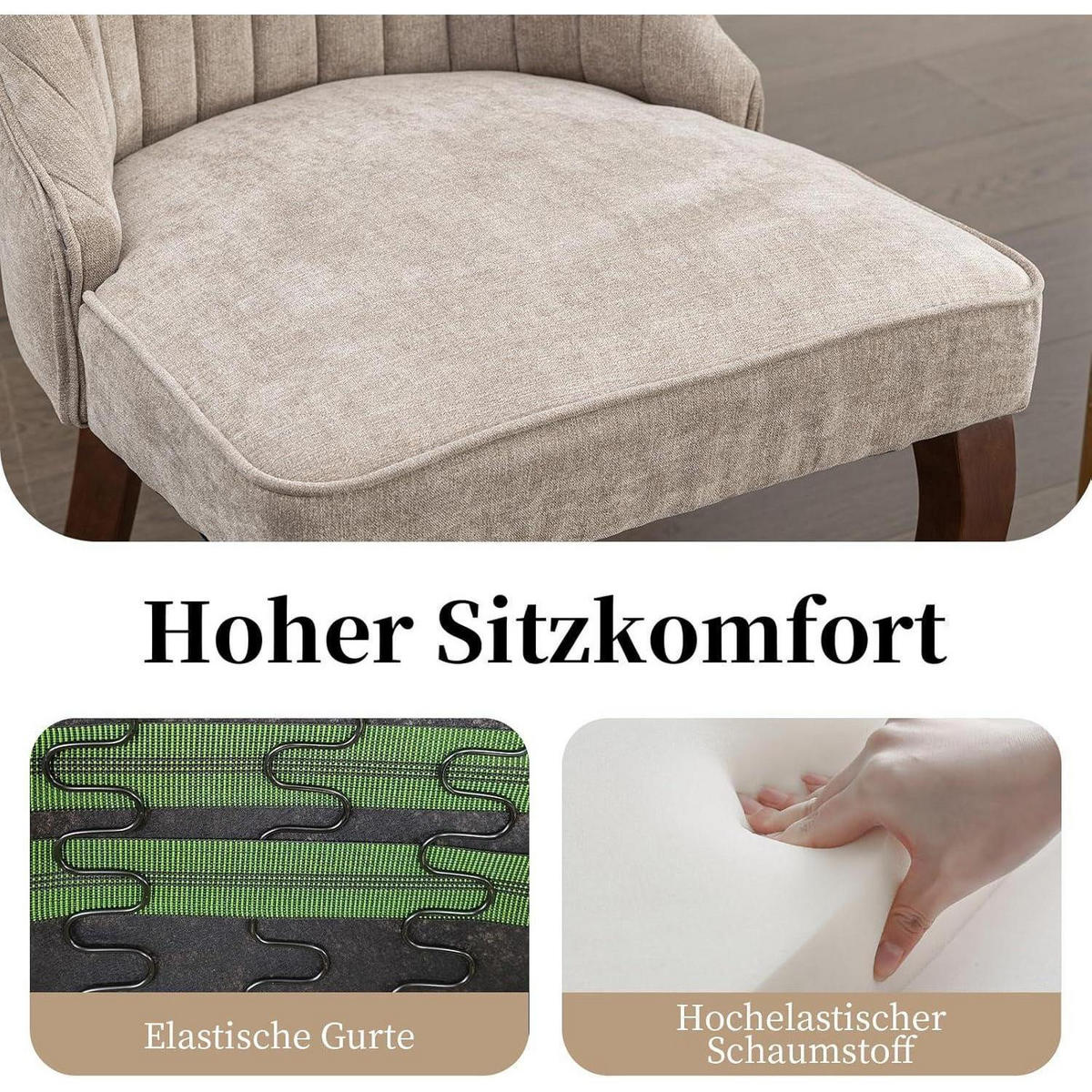 ESSZIMMERSTÜHLE 4er Set Stoff Beige mit Channel-Steppung - Beige, Textil (50/95.5/53.8cm)