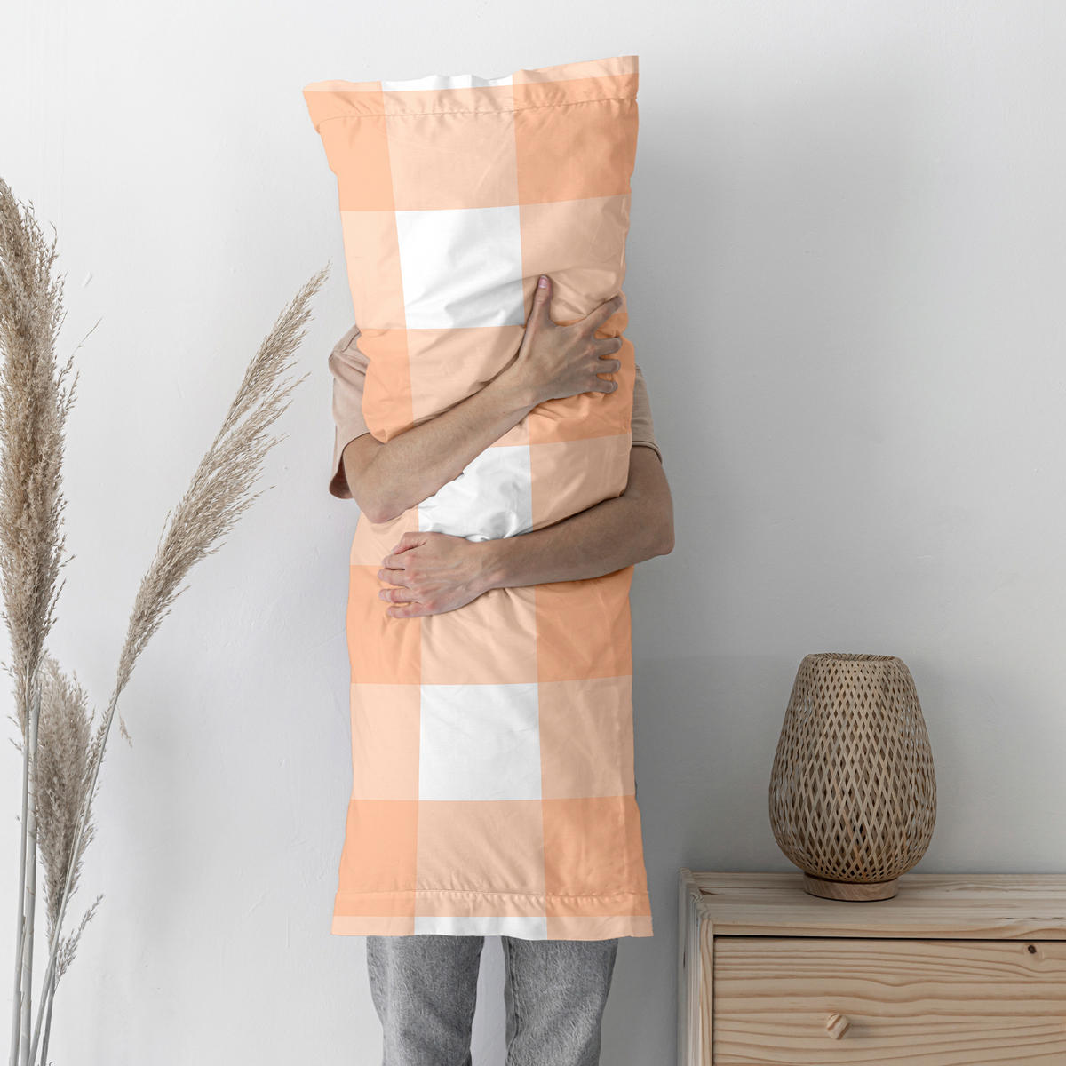 KISSENBEZUG gingham 80x80 cm pfirsich - Orange, Textil (80/80cm) - Happy Friday