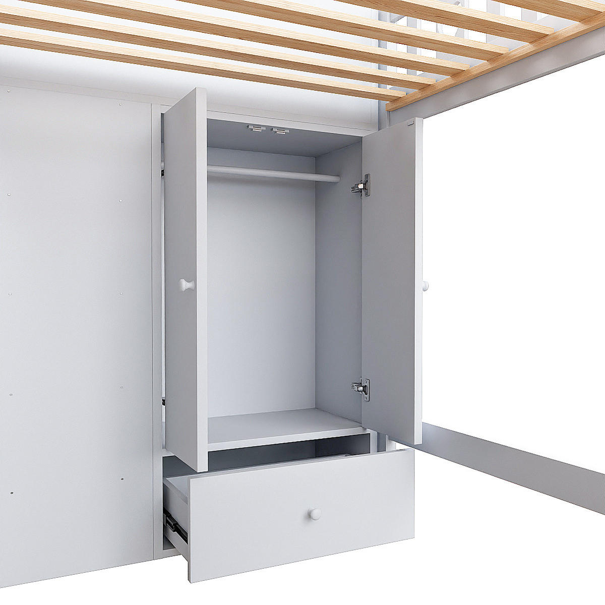 HOCHBETT 90x200cm Weiß Stauraumleiter Stauschrank Geländer Liebesform - Weiß, Holz (90/200cm) - FLIEKS