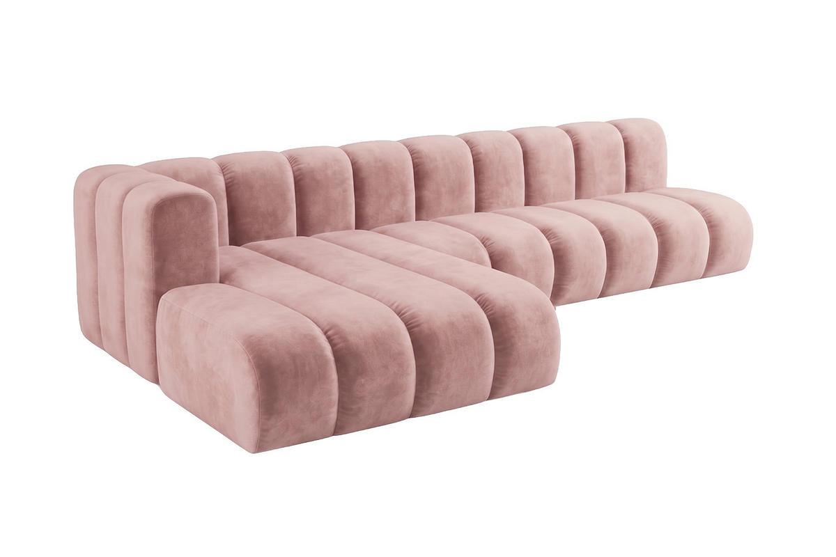 ECKSOFA Modulares In L-Form, Velvet-Stoff Riviera, Hellrosa, Links, GRAND 295 cm - Hellrosa, Holz (295/179cm) - Kaiser Möbel