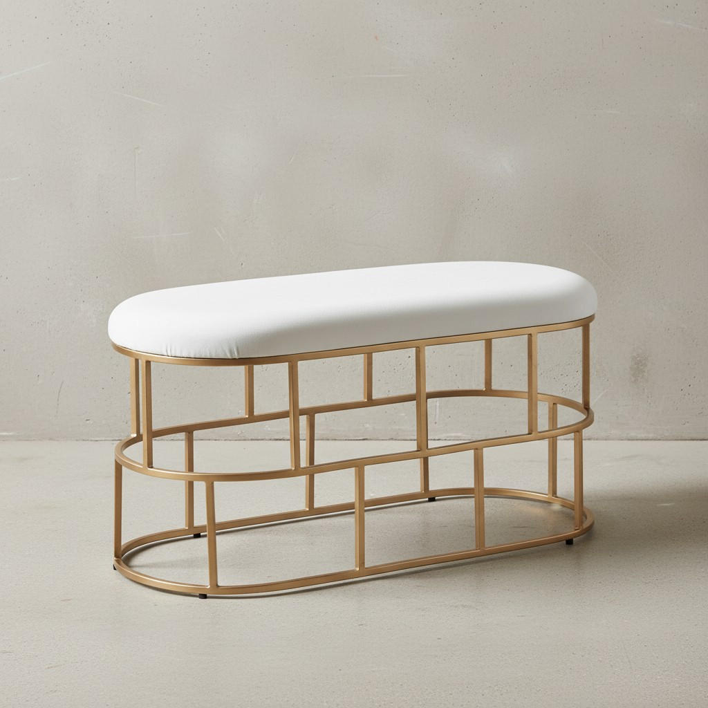 SITZBANK – Samt, Weiß, 90x46x38 cm, Metallgestell Gold - Goldfarben/Weiß, Textil/Metall (90/46/38cm) - KADIMA DESIGN