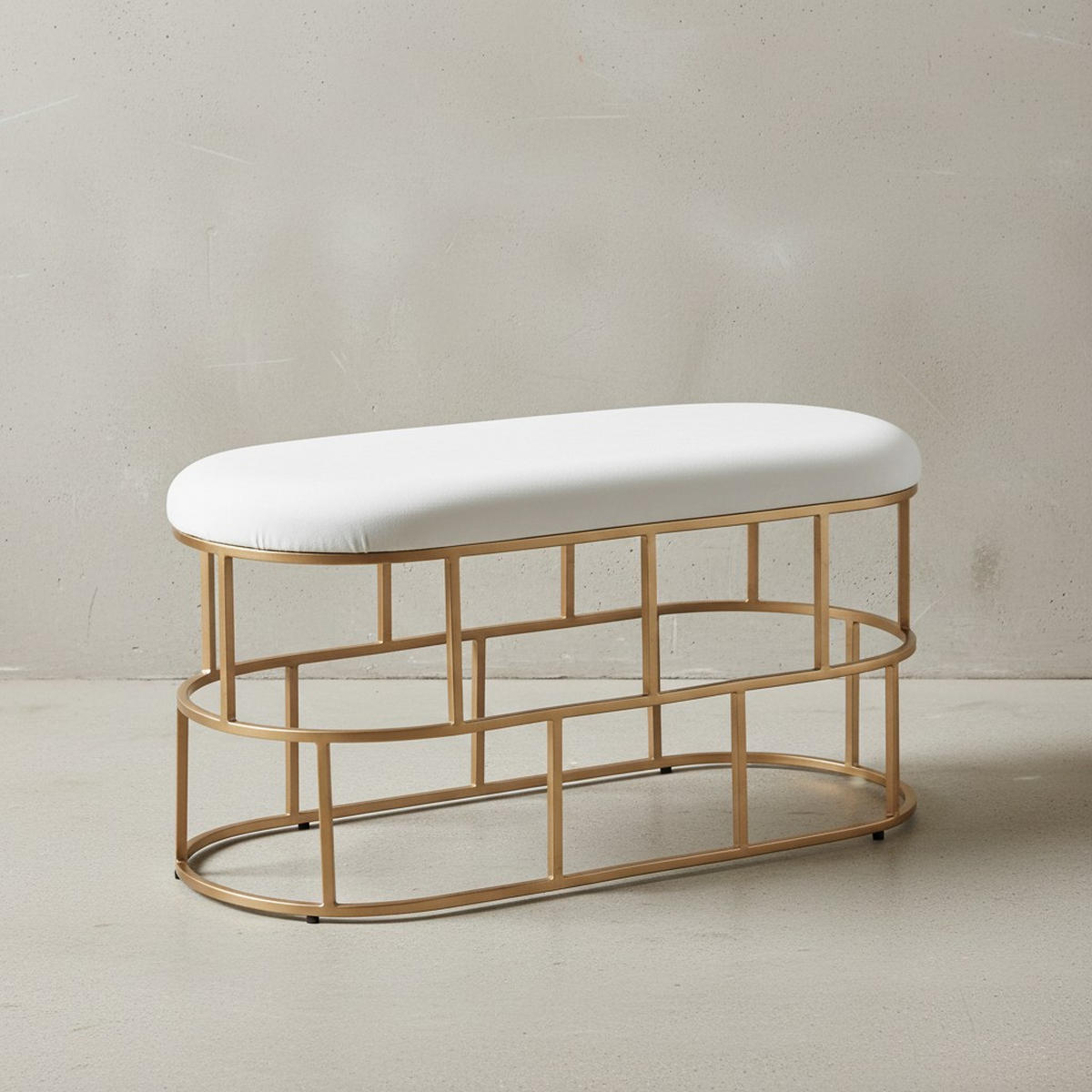 SITZBANK – Samt, Weiß, 90x46x38 cm, Metallgestell Gold - Goldfarben/Weiß, Textil/Metall (90/46/38cm) - KADIMA DESIGN