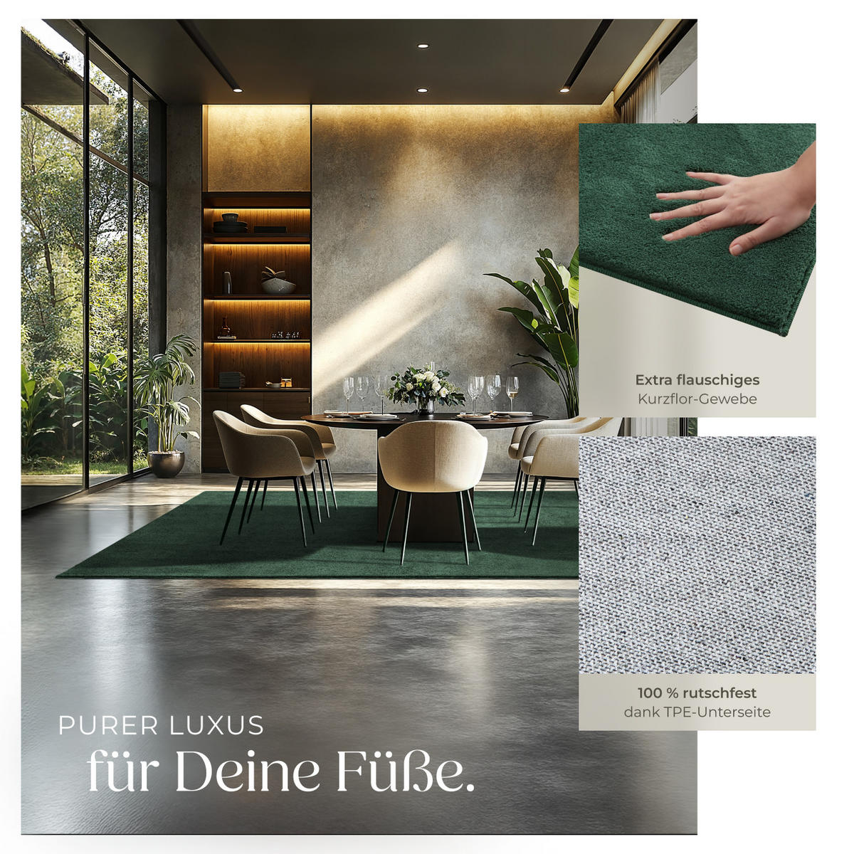 KURZFLORTEPPICH Soft Zone,rutschfeste Unterseite,grün - Grün, Kunststoff (290/200cm) - tectake