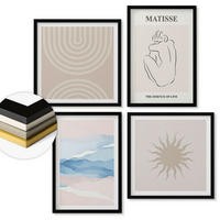 WANDBILDER 4er-Set - 50x50 cm & 40x60 cm Schwarzer Rahmen - Linien, Wellen, Pastellfarben, minimalistisch - Schwarz, Kunststoff (50/50cm) - ArtPrintCave