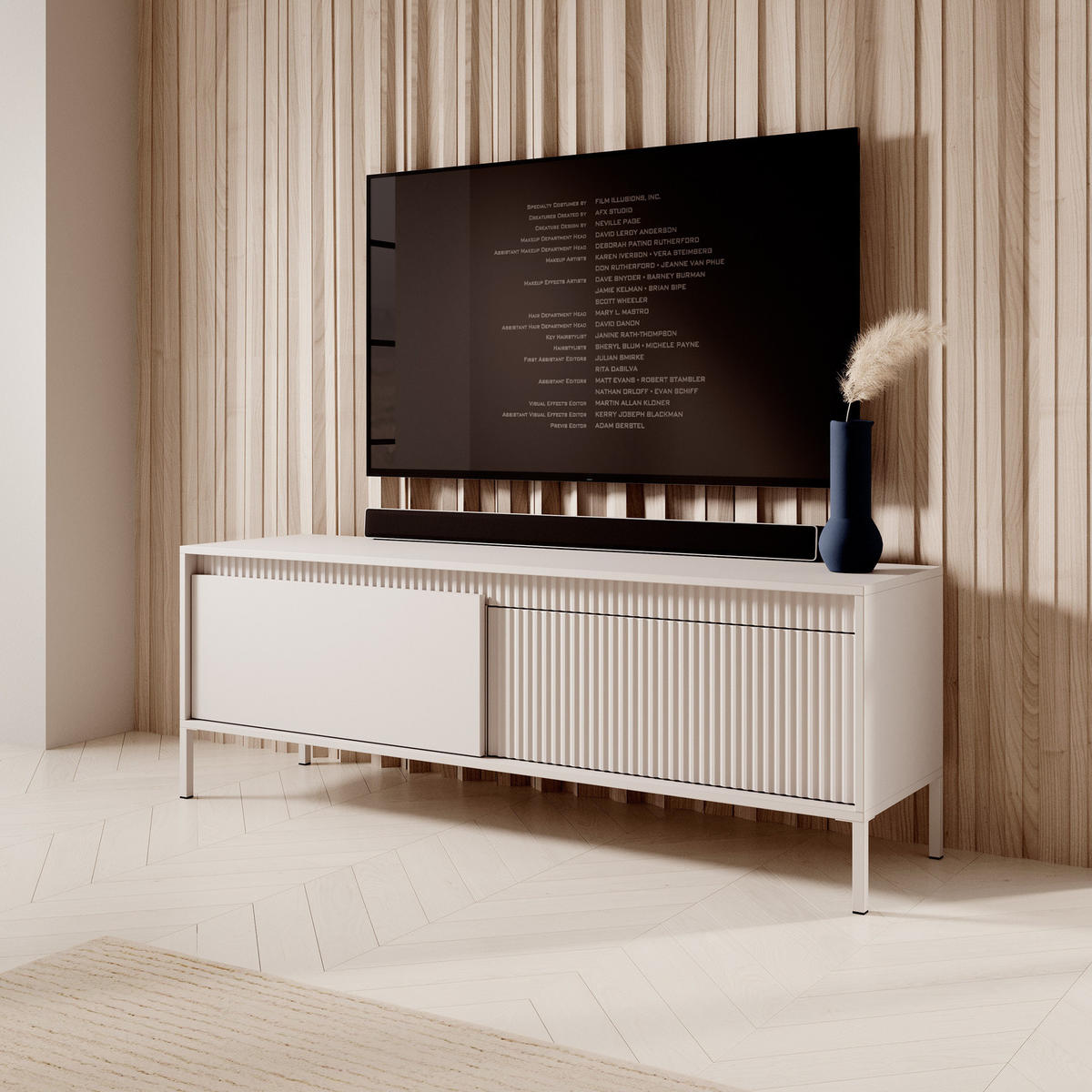 TV-LOWBOARD Ferrato D 153 cm Beige - mit 2 Türen i Riffel-Optik - Beige, Holz/Holzwerkstoff (153/53/39cm) - Ravio