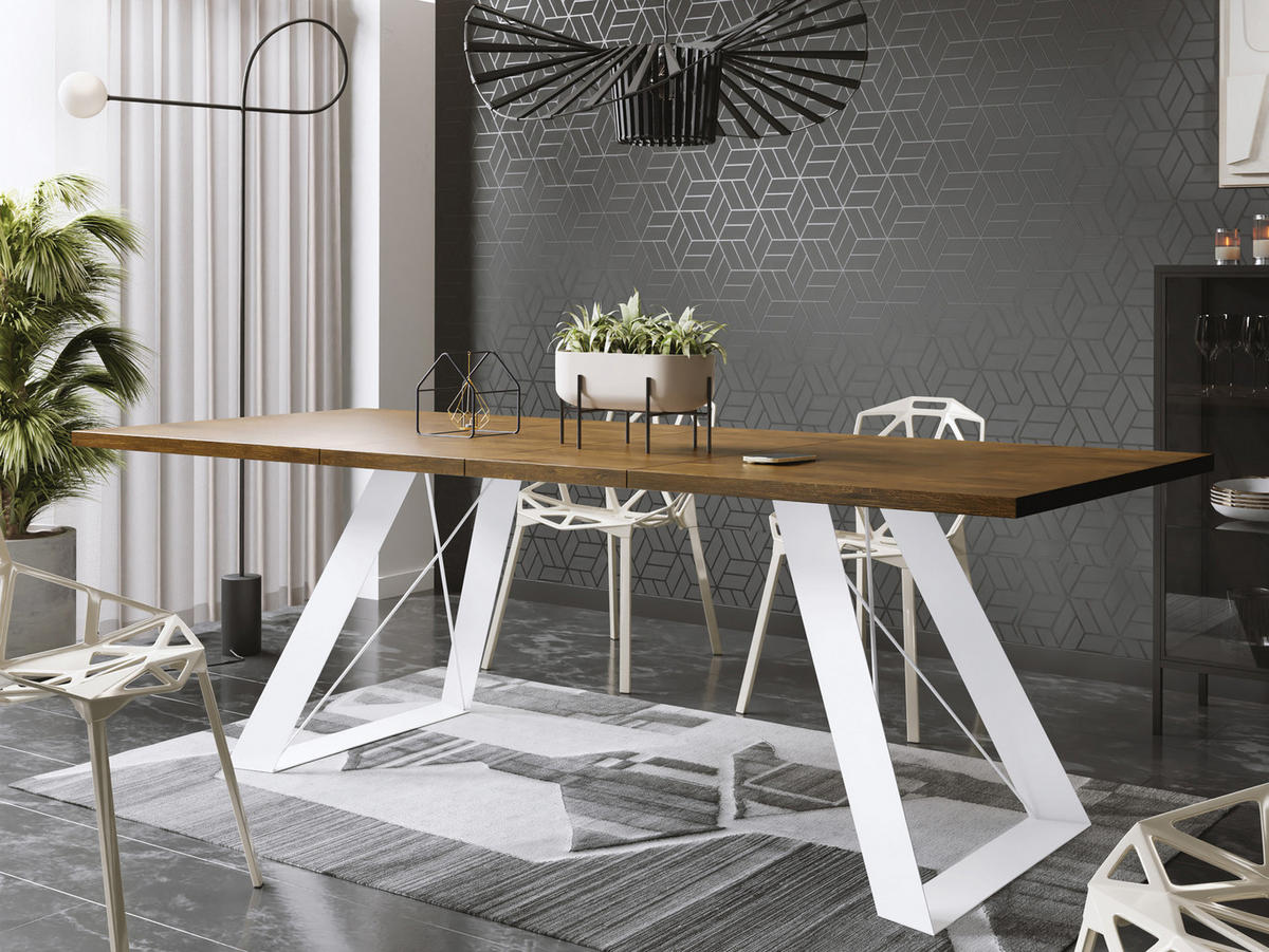 ESSTISCH Colter Weiß rechteckig ausziehbar, Lefkas Eiche 160-260/90/76 cm - Alteiche/Weiß, Holzwerkstoff/Metall (160/90/76cm) - WFL GROUP