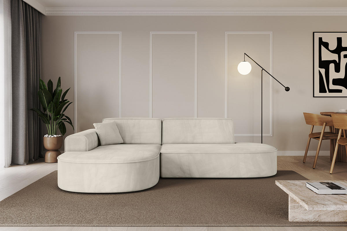 ECKSOFA Ottomane Links MARI-L1 - 243x171x79 cm Ecru Velours - Ecru/Schwarz, Holzwerkstoff/Kunststoff (243/171cm) - ALTDECOR