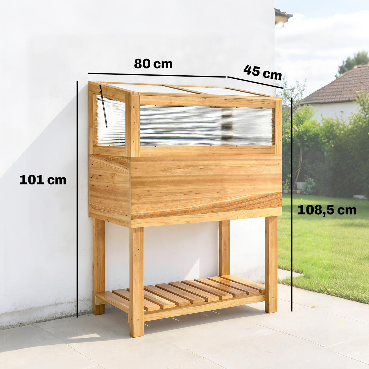 HOCHBEET DE-07826 2-in-1 mit Frühbeet, aufklappbare Abdeckung Natur - Naturfarben, Holz (80/108.5/45cm) - ComfortXL