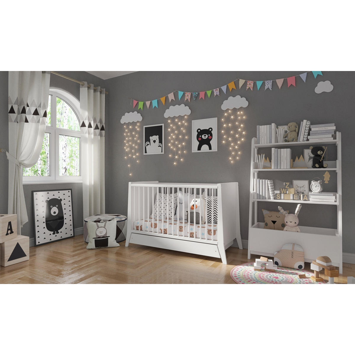 BABYBETT Zoe, Mitwachsendes, mit Schublade Weiß - Weiß, Holz (60/120cm) - Premiers Moments