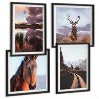 BILDER SET 4er Set - 50x50 cm & 40x60 cm Schwarzer Rahmen - Berglandschaften, Rentiere, Pferdestraße - Schwarz, Kunststoff (50/50cm) - TULUP
